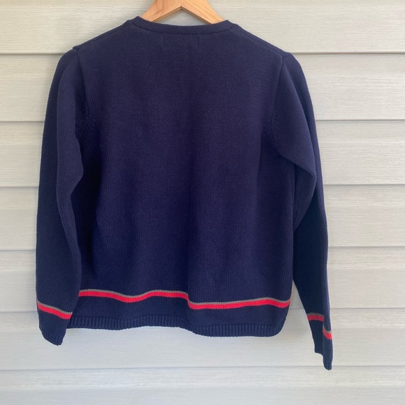 JONES NEW YORK SPORT vintage 90s cardigan navy red poppies floral sz M cottage - Picture 5 of 13